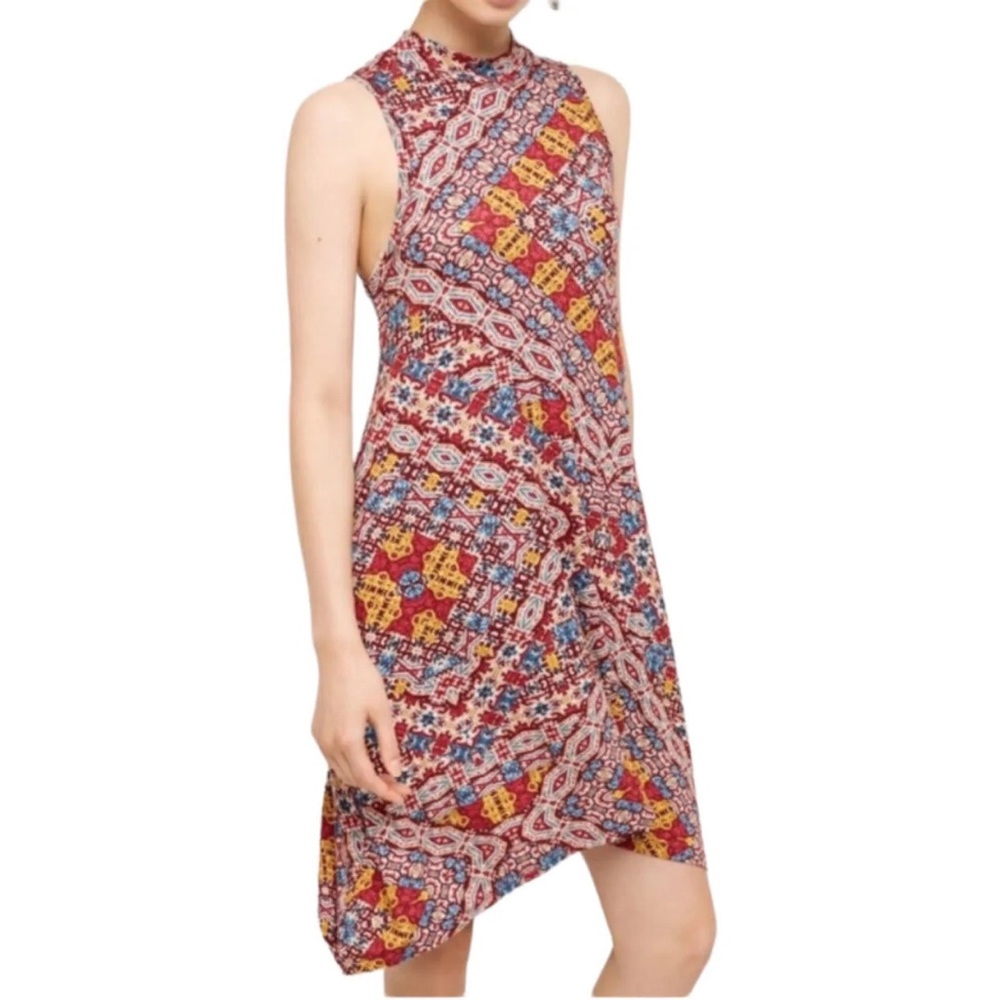 Maeve Anthropologie Mock Neck Sleeveless Patterned Lilt Swing Dress